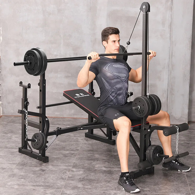 Multi-Function Barbell Weight Lifting Power Rack Adjustable Bench Gym Fitness Equipment Strength Dumbbell Bench