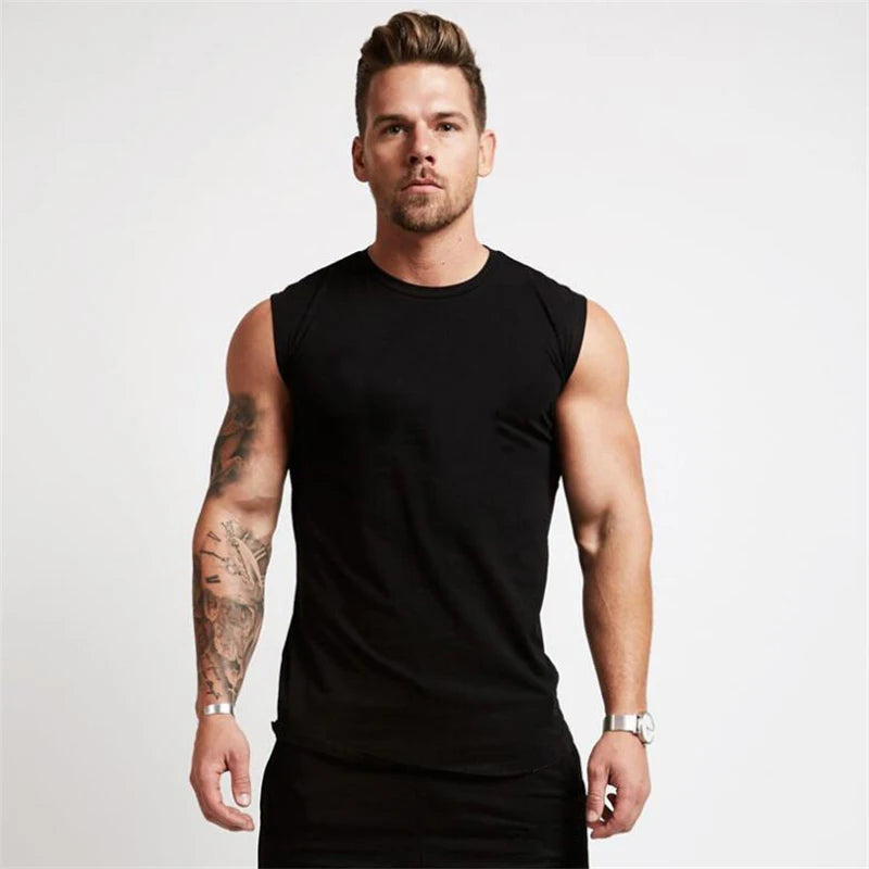 Gym Fitness Sport Clothing Summer Cool Cotton Breathable Vests Mens Bodybuilding Muscle Tank Tops Workout Sleeveless T-Shirts