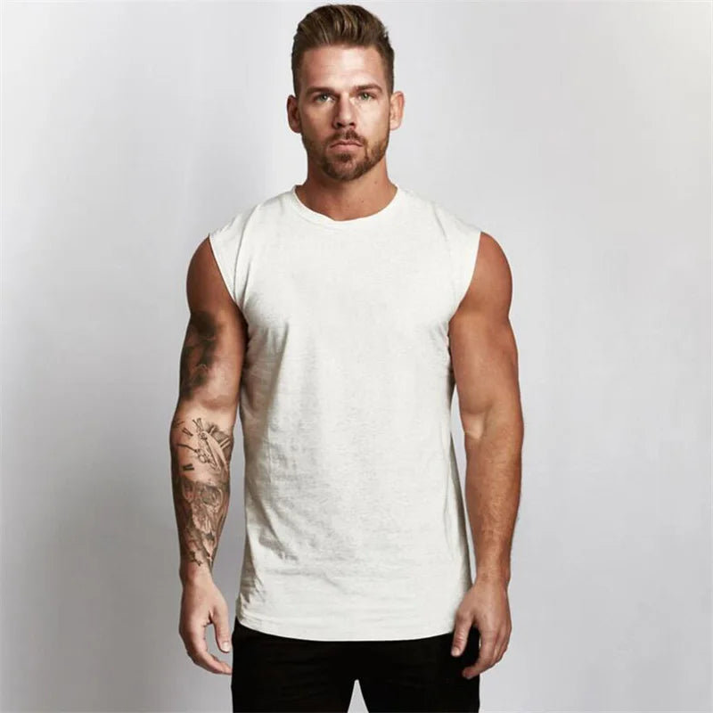 Gym Fitness Sport Clothing Summer Cool Cotton Breathable Vests Mens Bodybuilding Muscle Tank Tops Workout Sleeveless T-Shirts