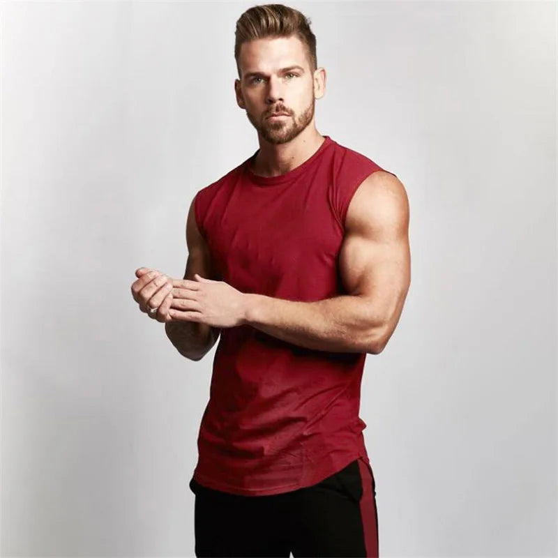 Gym Fitness Sport Clothing Summer Cool Cotton Breathable Vests Mens Bodybuilding Muscle Tank Tops Workout Sleeveless T-Shirts