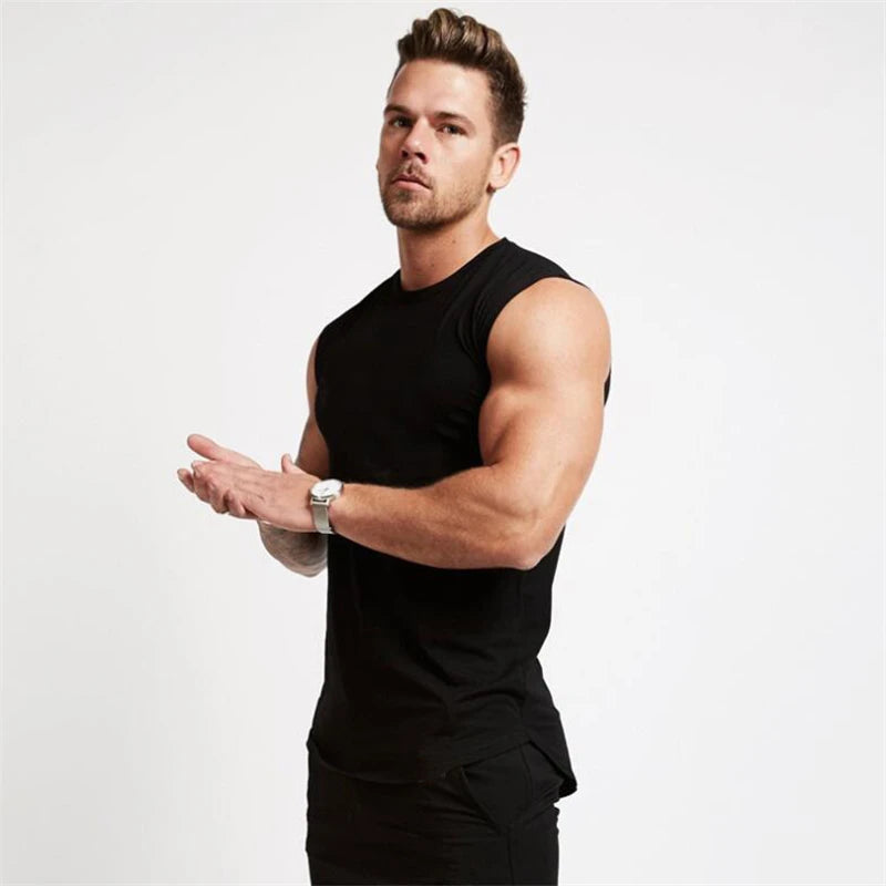 Gym Fitness Sport Clothing Summer Cool Cotton Breathable Vests Mens Bodybuilding Muscle Tank Tops Workout Sleeveless T-Shirts