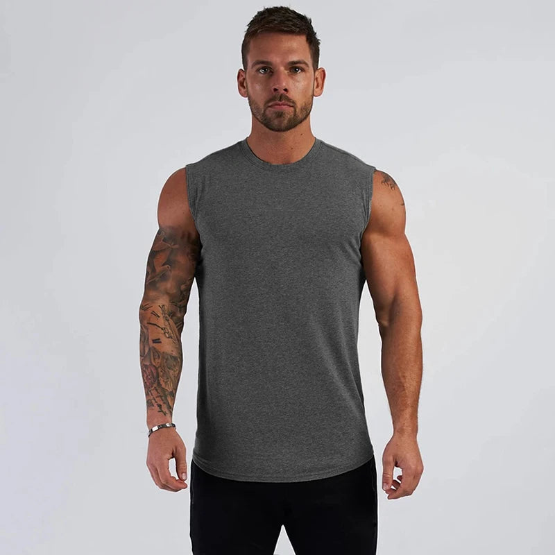 Gym Fitness Sport Clothing Summer Cool Cotton Breathable Vests Mens Bodybuilding Muscle Tank Tops Workout Sleeveless T-Shirts