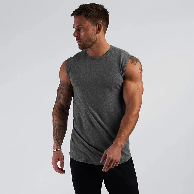 Gym Fitness Sport Clothing Summer Cool Cotton Breathable Vests Mens Bodybuilding Muscle Tank Tops Workout Sleeveless T-Shirts