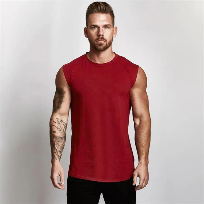 Gym Fitness Sport Clothing Summer Cool Cotton Breathable Vests Mens Bodybuilding Muscle Tank Tops Workout Sleeveless T-Shirts