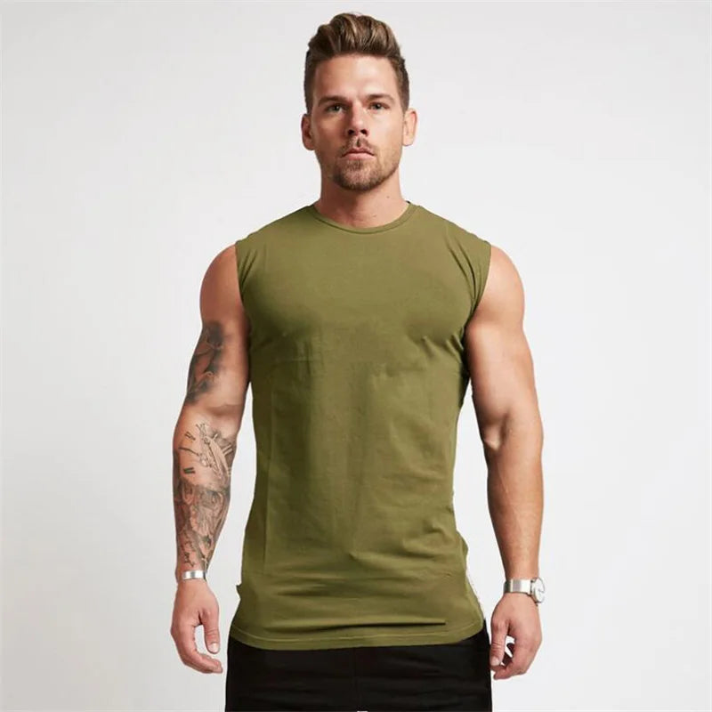 Gym Fitness Sport Clothing Summer Cool Cotton Breathable Vests Mens Bodybuilding Muscle Tank Tops Workout Sleeveless T-Shirts